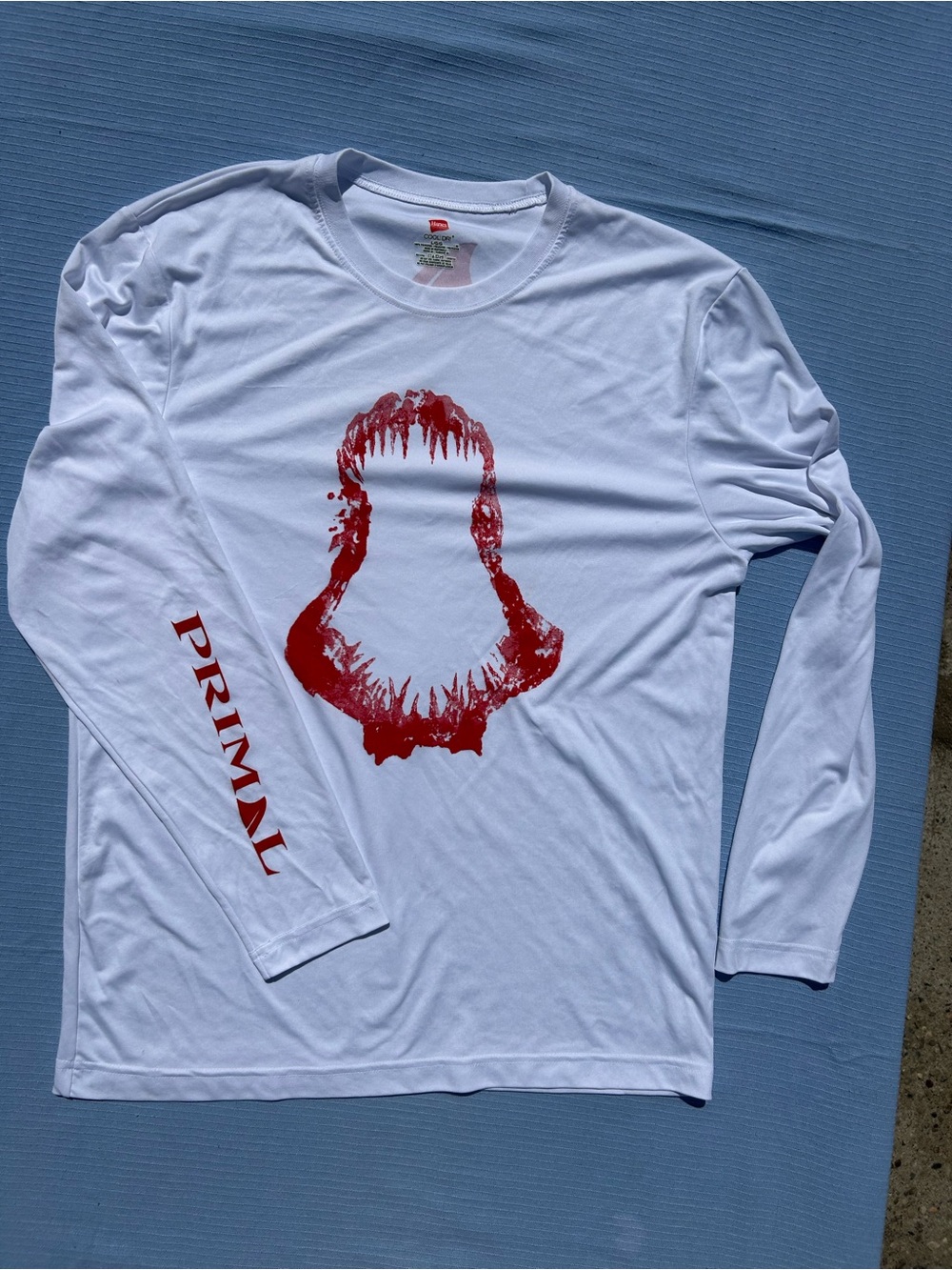 PRIMAL White Long-Sleeve Graphic Tee with Red Shark Jaw Print